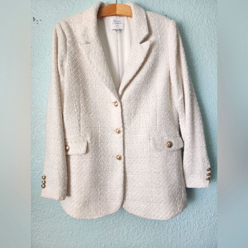 Maison D'amelie Chic Oatmeal Cream Blazer with Gold Accents
